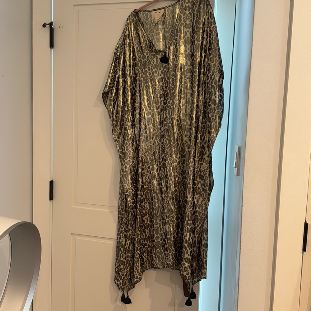 Leopard print metallic long caftan